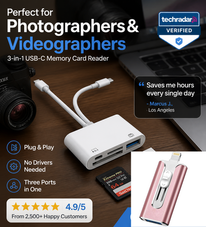 💾 TIDBEGRÄNSAD 50% RABATT!🔌 3-i-1 USB-C minneskortläsare. Läs SD-, microSD- och CF-kort – plug & play, snabb överföring.📱