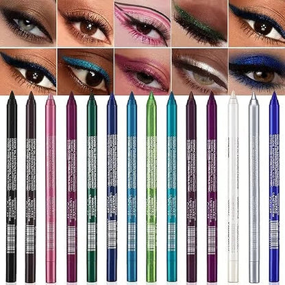 🎁Supererbjudande💜 50 000 sålda enheter✨ 14-delars set med vattenfast gel-eyeliner Med metallisk och pärlemorskimrande finish Långvarig, smetfri formula✨