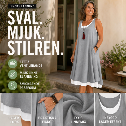 👗 50% RABATT NU! 🌸 Kvinnor Casual Lös Ärmlös Faux Tvådelad Tankklänning – Snygg & Andningsbar – Perfekt för Sommaren – Storlek S-3XL ☀️
