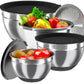 🛍️ 50 % Rabatt – suitiifamily™ 6-delat Rostfritt Stål Skålset med Lock – Stänkskydd, mångsidigt för sallad, bakning & förvaring 🥣