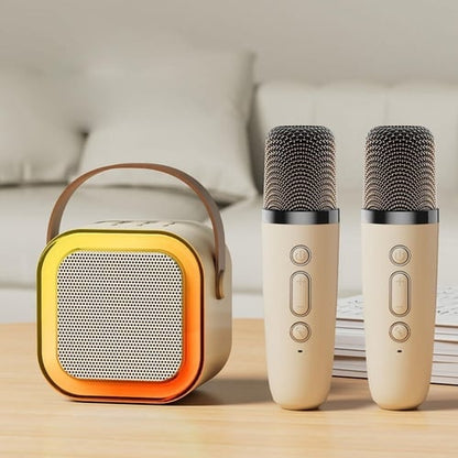 🎤 50% RABATT NU! 🎶 Mini karaoke-enhet för barn med 2 trådlösa mikrofoner – klar ljud, Bluetooth & 5 röstförändringar – perfekt för kalas, familjekvällar och resor ✨