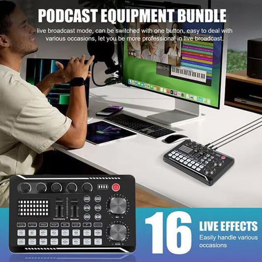 F998 Live-ljudkortsmixer, podcast-ljudgränssnitt med DJ-mixereffekter, röstväxlare med ljudeffekter för karaoke, livestreaming, inspelning, spel