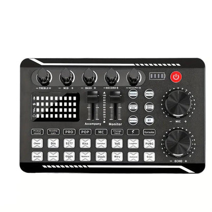 F998 Live-ljudkortsmixer, podcast-ljudgränssnitt med DJ-mixereffekter, röstväxlare med ljudeffekter för karaoke, livestreaming, inspelning, spel