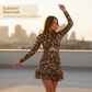 Mini-klänning med leopardmönster och rynkad midja för damer