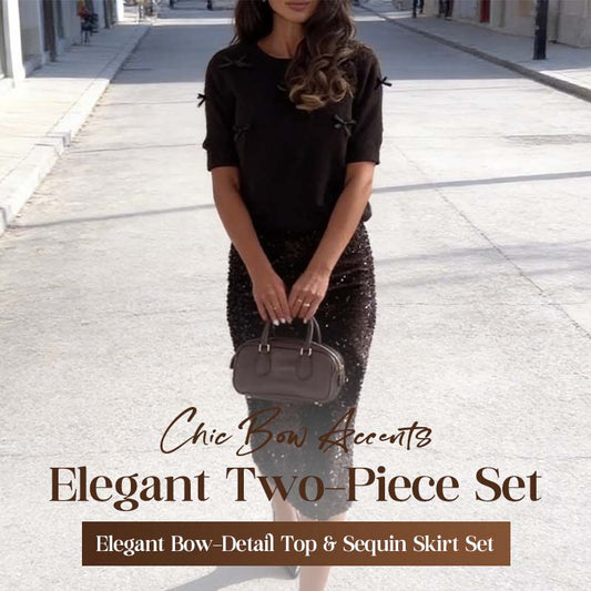 Elegant topp med rosettdetalj och paljettkjol