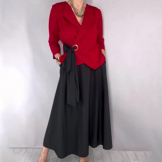 🎉 Dam 2-delat Set – Snygg Topp & Enfärgad Kjol, Modern & Mångsidig 👚📦