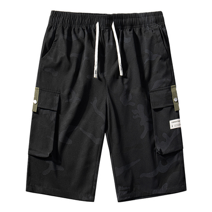 🩳 50% RABATT NU! 🏕️ Herr Camo Cargoshorts med Dragsko i Midjan – Flera Fickor, Lättvikt & Avslappnad Passform ✨