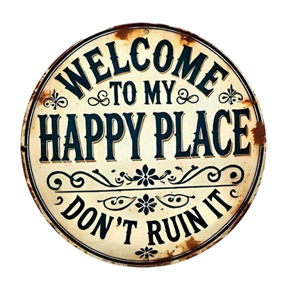 🖼️ 50 % RABATT JUST NU! ⚡ Vintage-skylt i metall med texten ”Happy Place” – rustik inredning, slitstark metall och färdig att hängas upp 🏡