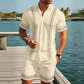 👕 50% RABATT NU! 🩳 Herrarnas Blommiga Tryck 2-Delars Set – Skjorta & Shorts, Andningsbar & Justerbar Midja 🏖️