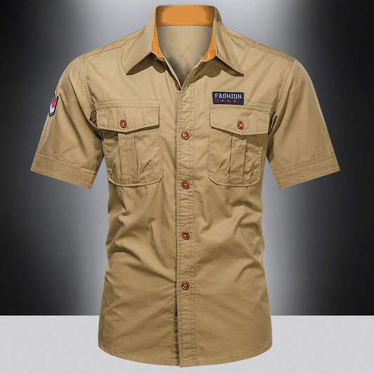 👔 TIDSBEGRÄNSAT 50% RABATT! 💥 Herr Klassisk Passform Kortärmad Casual Skjorta – Hållbart Tyg, Cargofickor, Tidlös ✨