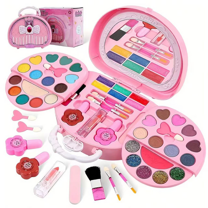 💄 50 % RABATT NU! 🎀 Tvättbar sminkleksaksset för barn med bärbar rosa handväska – säkra formler, vikbara paletter & komplett kit – perfekt present för små fashionistas ✨