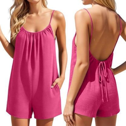 👗☀️ Sommaroverall för damar med bar rygg – lätt tyg, justerbara knytband och avslappnad passform ✨