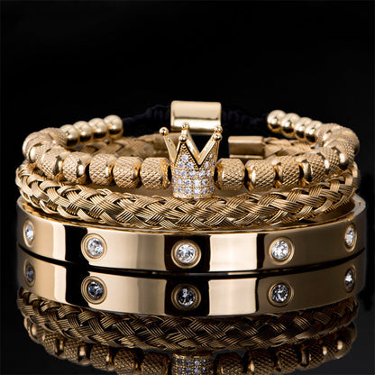 👑 50 % RABATT! 💎 3-delat armbandsset för män med kronmotiv – Lyxig look, slitstarkt och mångsidigt – Perfekt för både vardagsbruk och festliga tillfällen ✨