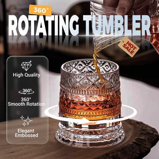 🥃50% RABATT NU! 360° Roterande Whiskyglas – Vintage Präglat Kristallglas, Snurrande Old Fashioned-glas för Bar, Hem & Fest
