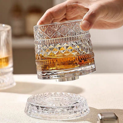 🥃50% RABATT NU! 360° Roterande Whiskyglas – Vintage Präglat Kristallglas, Snurrande Old Fashioned-glas för Bar, Hem & Fest