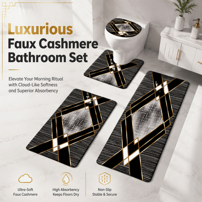 🛁 BEGRÄNSAD TID 50% RABATT! 🧴 4-delat Badrumsmattset i Konstkäshmyr med Rektangulär Matta, U-formad Toalettmatta, Toalock och Lång Löpare 🧽