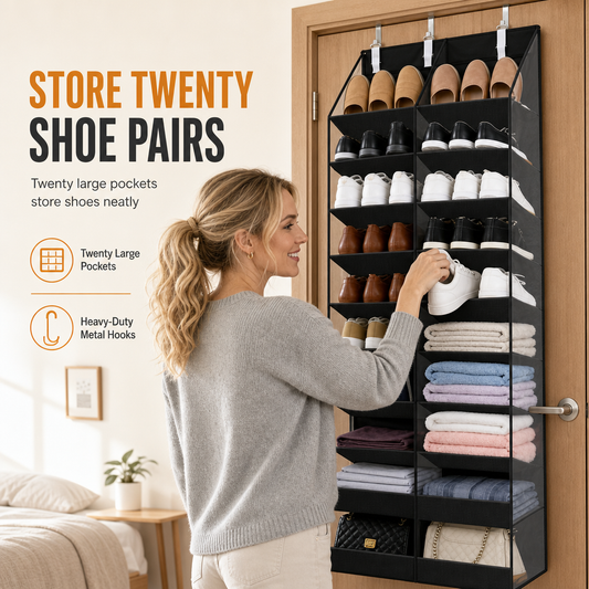 👟 50 % RABATT NU! 🚪 Hängande dörrorganisör med 20 nätfickor – stor kapacitet & snabb montering utan verktyg ✨