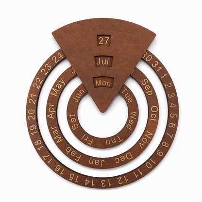 📅 50 % RABATT NU! 🌳 Roterande evighetskalender i massivt trä – taktila ringar & geometrisk design för väggen ✨