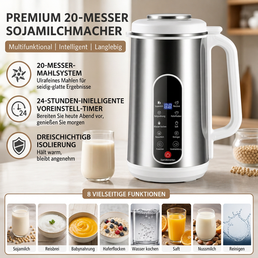 🥛 50 % RABATT NU! 🏠 Multifunktionell sojamjölksmaskin i rostfritt stål – filterfri silkeslen konsistens & smart timer 🌿