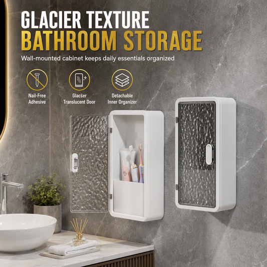 🔥56% RABATT ✨🛁suitiifamily™ Väggmonterad badrumsförvaring: Borrfri, glaciärstruktur, dräneringshål, sminkförvaring