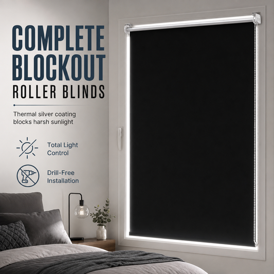 🔥50% RABATT!!📢🌑 Mörkläggningsrullgardiner – UV-skydd & sömlösa kanter, 130 cm svart